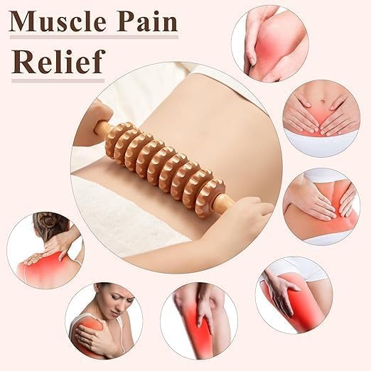 عصا تدليك خشبية لتخفيف الام العضلات، تدليك الجسم، 4 مناطق مستهدفة Wooden Massage Roller Stick for Muscle Pain Relief, Body Massage