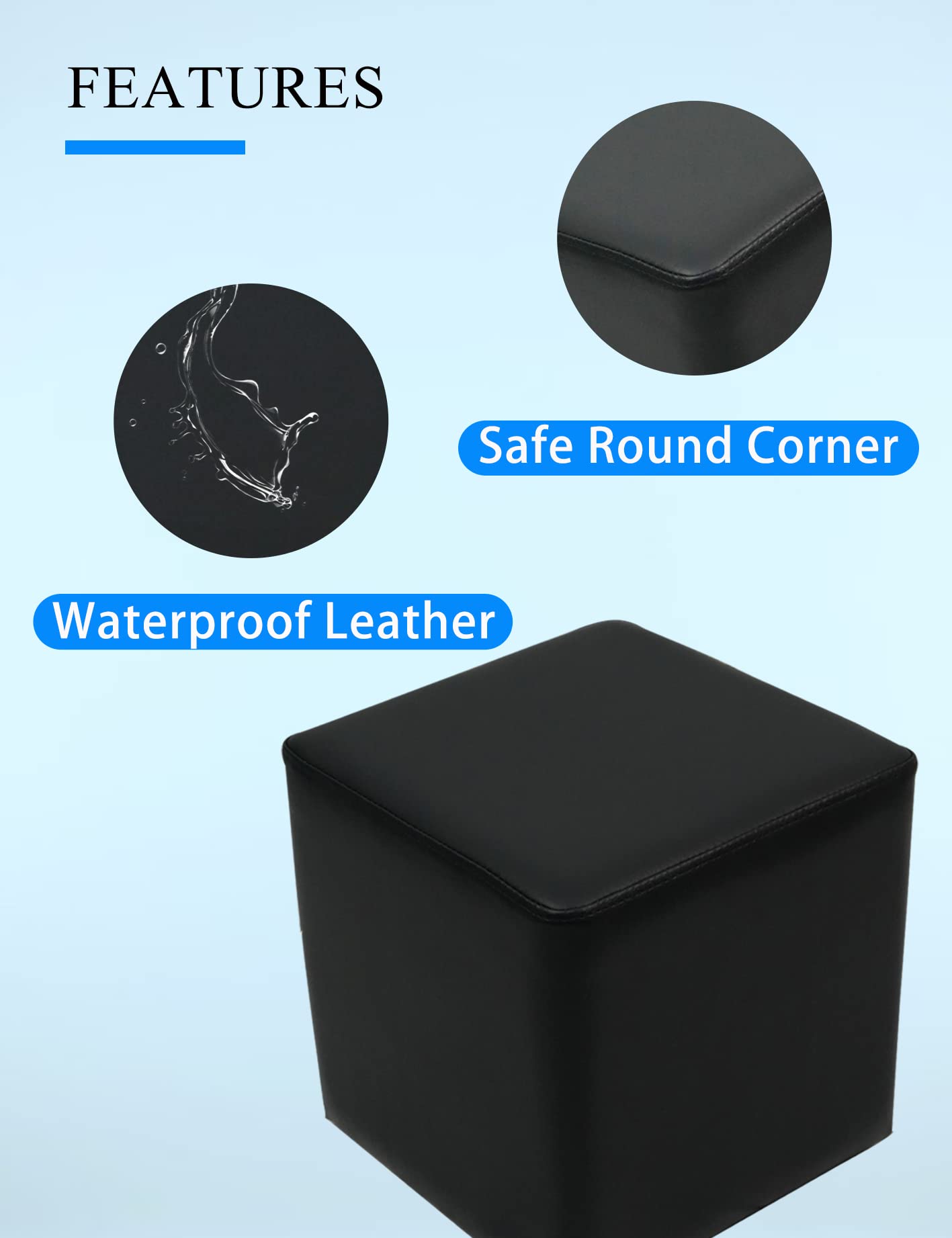 Waterproof Leather Ottoman: Stylish and Functional Foot Rest for Manicure Stores, Spas, Salons, and Barbershops (Black)