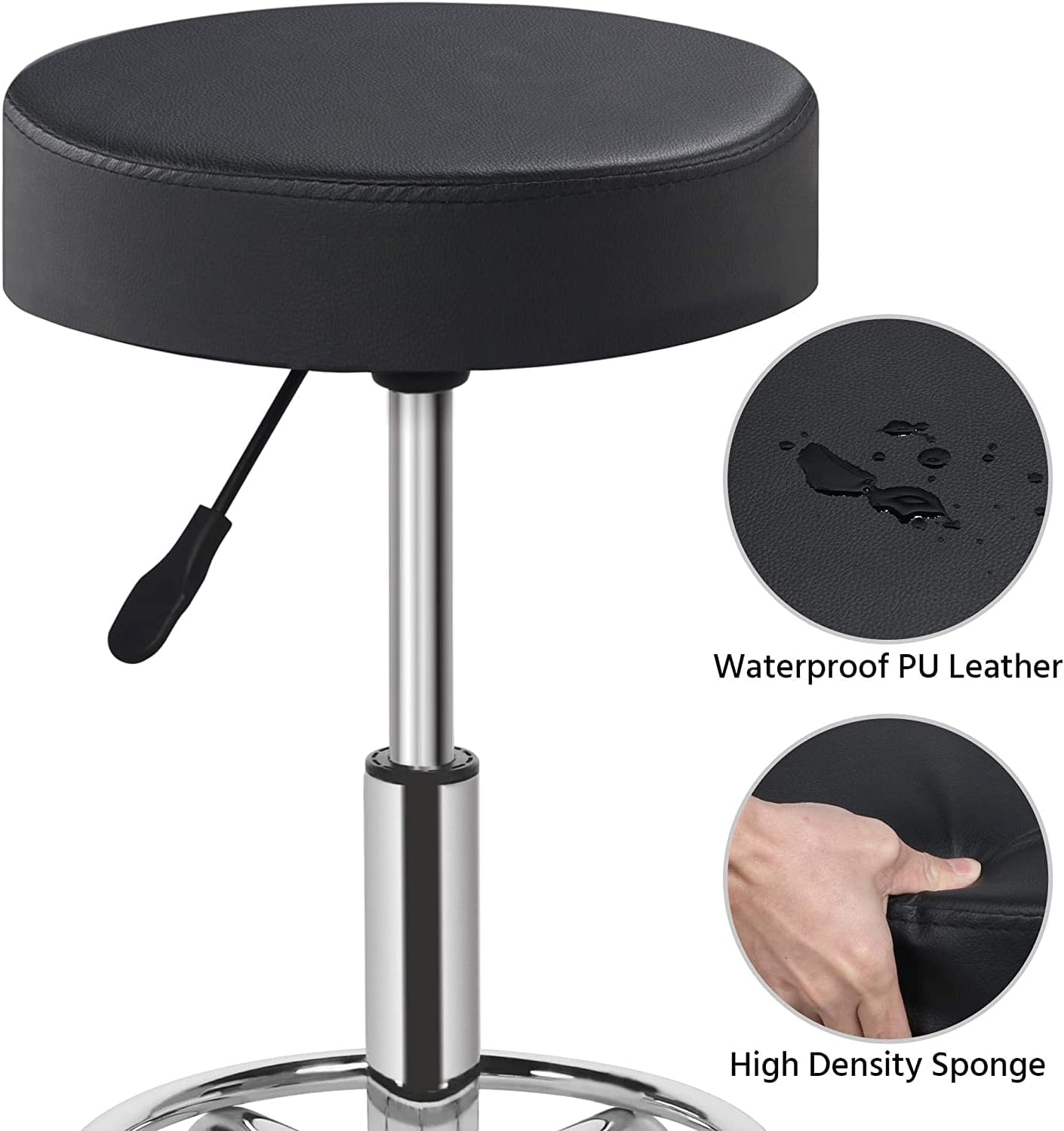 LA PERLA TECH Swivel Stool Chair Height Adjustable Rolling Stool Multi-Purpose Comfortable 8 CM SPONGE- Round Chair/Lab Office Stool, Black