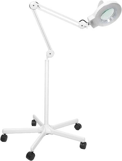 Magnifier Lamp Adjustable Swivel Arm -Facial Magnifying Lamp with Wheels, White