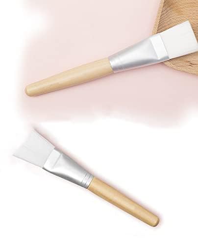 2 Face Mask Application Brush, Natural Wood and White, Soft Synthetic Bristles, Wooden Handle, 15cm Length