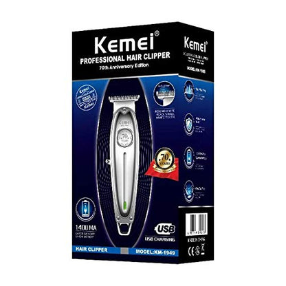 Kemei Original KM-1949 Professional Rechargeable and Cordless Hair Clipper Runtime: 120 min Trimmer for Men (Silver)