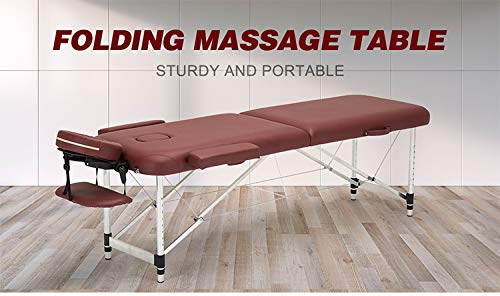 Professional Aluminum 2 Folding Adjustable Massage Table -BreathHole-Flexible Rest-loading Capacity 250 Kg Dimension 186 * 70 * 59 Burgundy Color