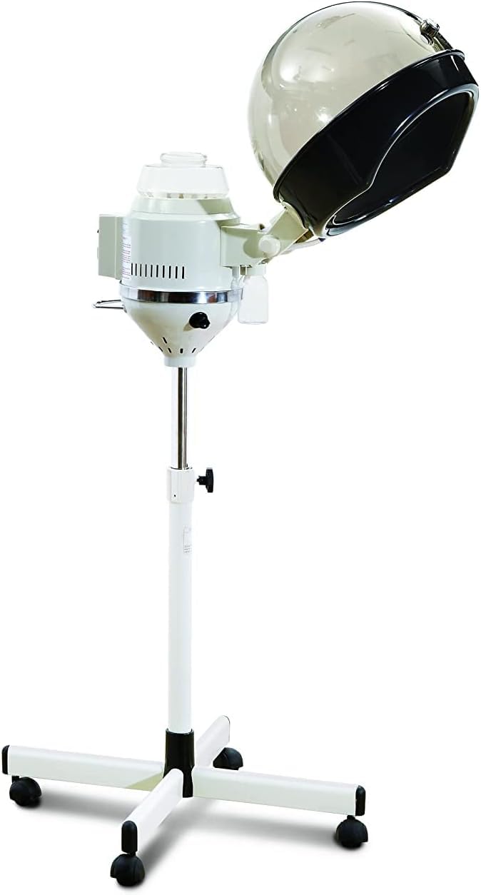 مكواة بخار احترافية للشعر مع حامل دوار، ارتفاع قابل للتعديل، معدات صالونات التجميل، Professional Hair Steamer with Rolling Stand, Adjustable Height, Salon Equipment, Whit