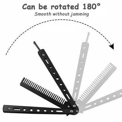 LA PERLA TECH Training Stainless Steel Butterfly Foldable Pocket Comb Moustache Styling Comb for Hair Barber Comb Hair Styling Accessories (Black
