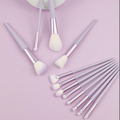 Professional Makeup Brushes Set, 12 Pieces, Natural Wood and White, Soft Synthetic Fiber Bristles,  مجموعة فرش مكياج احترافية من لا بيرلا تيك، 12 قطعة، من الخشب الطبيعي والابيض، شعيرات من الالياف الصناعية الناعمة، حلقة من الالومنيوم، لوضع قناع الوجه