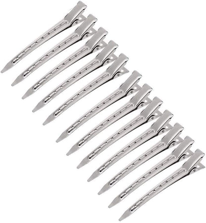 12 Packs Duck Bill Clips, 9cm Rustproof Metal Alligator Curl Clips with Holes for Hair Styling, Hair Coloring, Silver