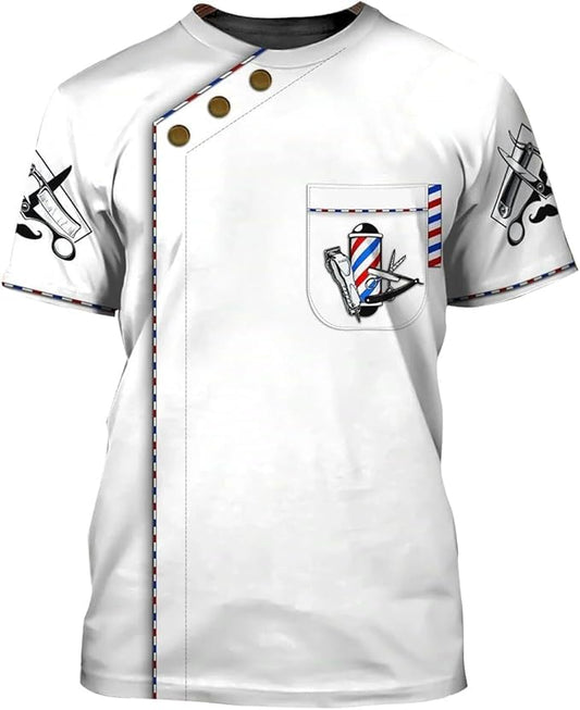 Barber Shop T-Shirt, Barber Tools Shirt For Men, 3D Full Print Shirts For Barber XXXL تي شيرت باربر شوب من لا بيرلا تيك، قميص باربر تولز للرجال، قمصان بطباعة كاملة ثلاثية الابعاد للحلاقين XXXL