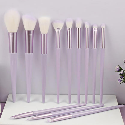 Professional Makeup Brushes Set, 12 Pieces, Natural Wood and White, Soft Synthetic Fiber Bristles,  مجموعة فرش مكياج احترافية من لا بيرلا تيك، 12 قطعة، من الخشب الطبيعي والابيض، شعيرات من الالياف الصناعية الناعمة، حلقة من الالومنيوم، لوضع قناع الوجه