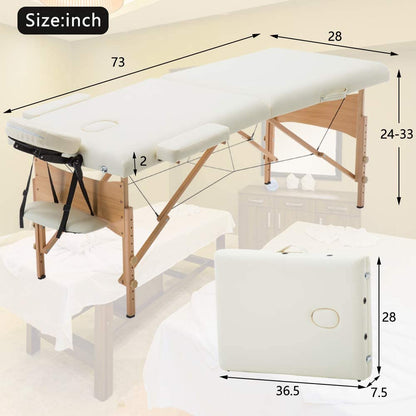 LA PERLA TECH Massage Table Massage Bed Portable 2 Section Folding Couch Bed Lightweight Adjustable for Height Beauty Salon Tattoo Therapy, 230kgs/500lbs Max Weight Capacity, Aluminum Frame -Beige