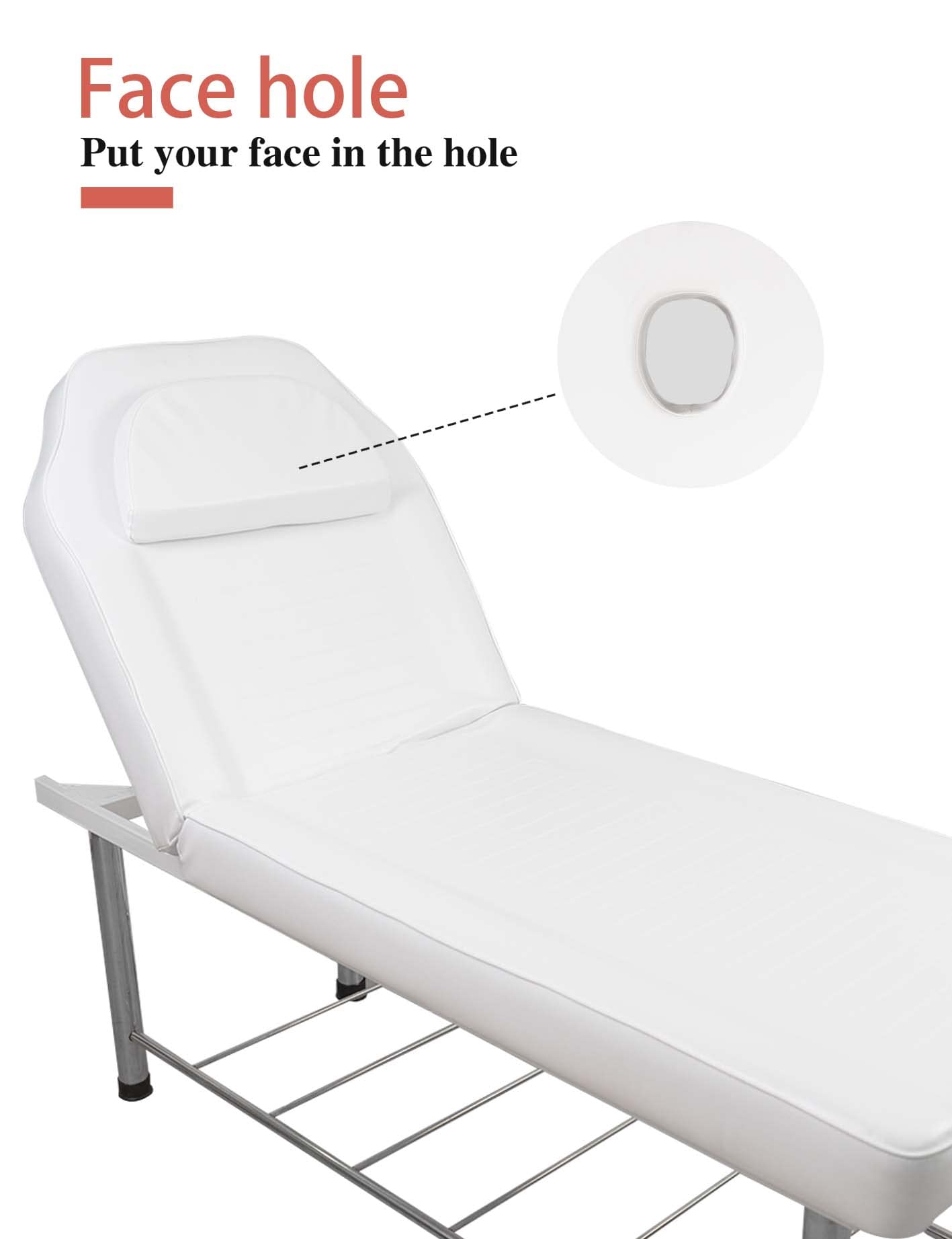 MEISHIDA Massage Table Stationary Massage Bed Lash Spa Bed, Heavy Duty Massage Table Bed Physical Therapy Bed with Memory Foam Layer Salon Bed (White)