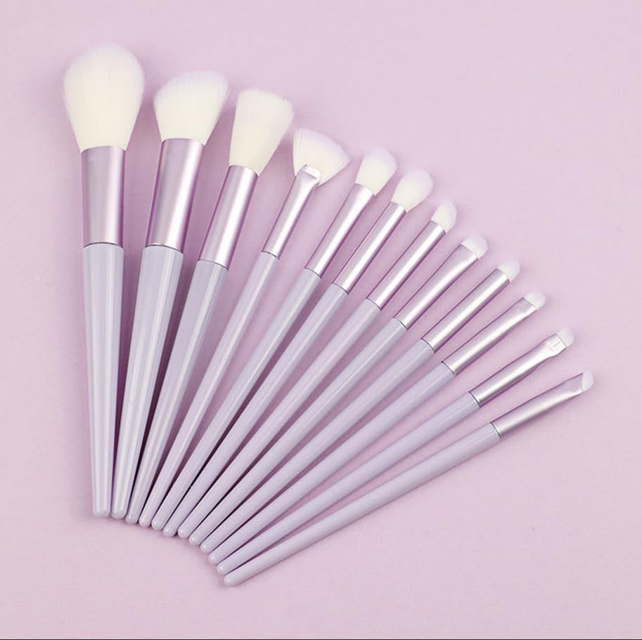Professional Makeup Brushes Set, 12 Pieces, Natural Wood and White, Soft Synthetic Fiber Bristles,  مجموعة فرش مكياج احترافية من لا بيرلا تيك، 12 قطعة، من الخشب الطبيعي والابيض، شعيرات من الالياف الصناعية الناعمة، حلقة من الالومنيوم، لوضع قناع الوجه