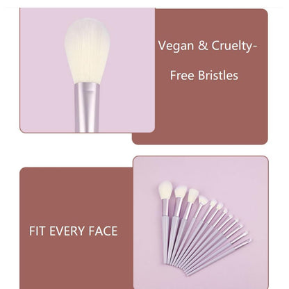 Professional Makeup Brushes Set, 12 Pieces, Natural Wood and White, Soft Synthetic Fiber Bristles,  مجموعة فرش مكياج احترافية من لا بيرلا تيك، 12 قطعة، من الخشب الطبيعي والابيض، شعيرات من الالياف الصناعية الناعمة، حلقة من الالومنيوم، لوضع قناع الوجه