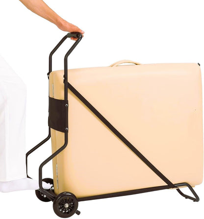 Professionalable Portable Bed Spa Hight Adjustable 2 Folding Facial Cradle Salon W/Carry Case Cream Color Wheeled Massage Universal Cart Lightweight Folding Rubber Wheels & sturdy strap securely