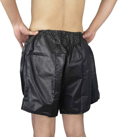 Men’s Boxer Shorts, Disposable Shorts for Massage, Tanning, Waxing and Medical Services, Individually-Wrapped, free Size Fits Most, Black, 50-Count
