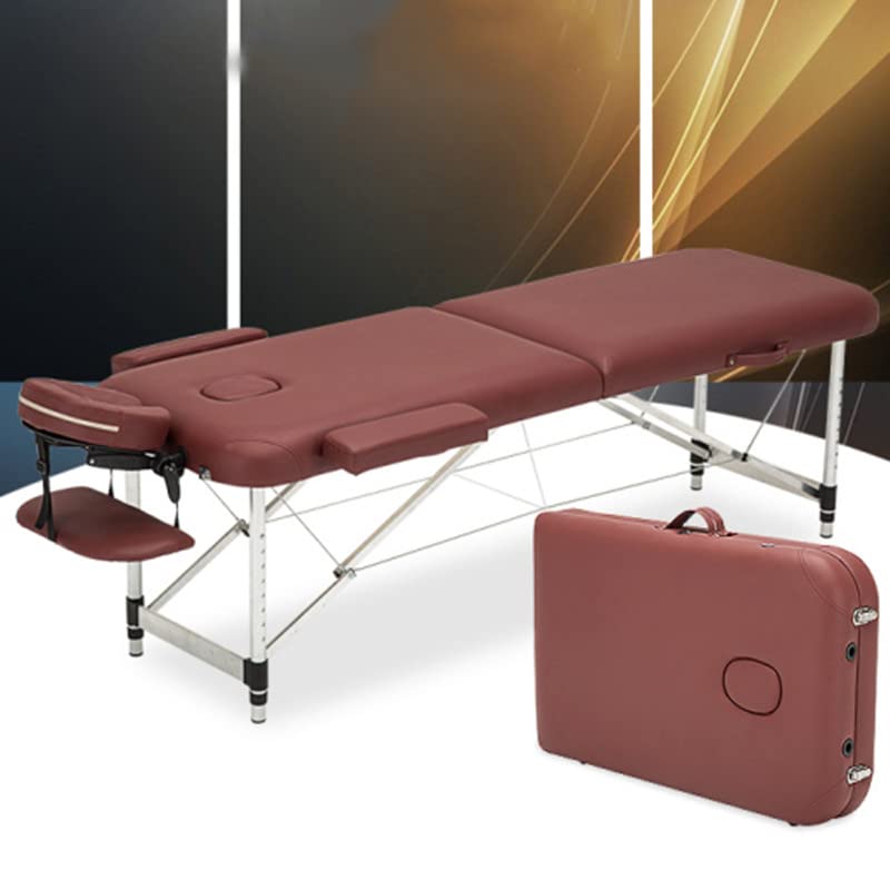 Professional Aluminum 2 Folding Adjustable Massage Table -BreathHole-Flexible Rest-loading Capacity 250 Kg Dimension 186 * 70 * 59 Burgundy Color