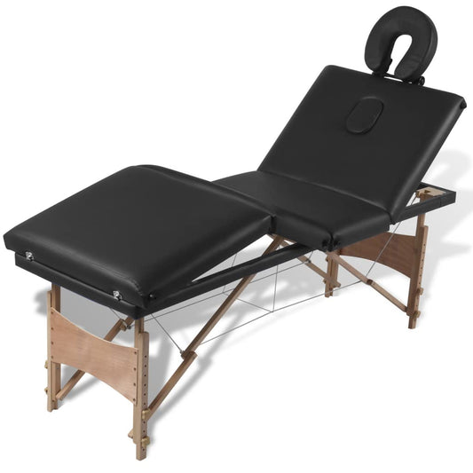 LA PERLA TECH 4 SECTION LUXURY PORTABLE MASSAGE TABLEWITH WHEELED CARRY CASE -BLACK COLOR
