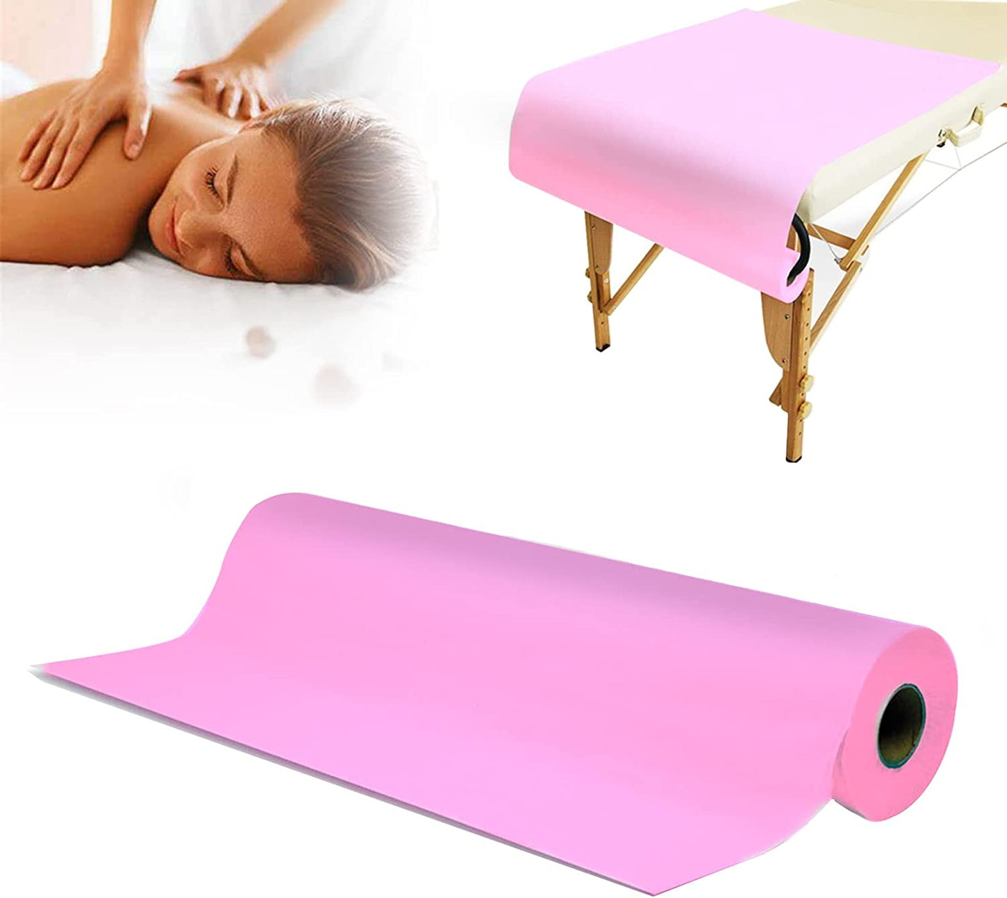 Disposable Massage Table Sheets – Non-Woven Fabric Spa Bed Cover, Pink, 50 Pieces Roll