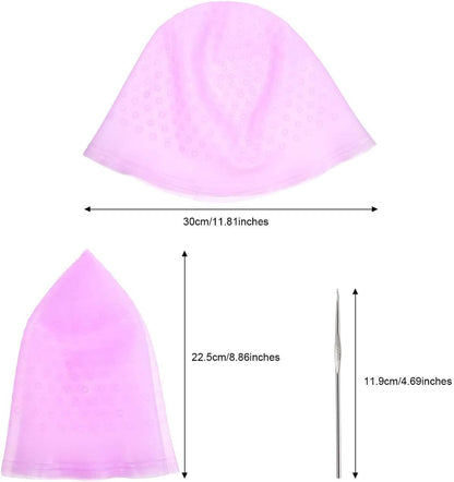 Silicone Highlight Cap Reusable Highlight Hair Cap Salon Hair Coloring Dye Cap with Hooks for Women Girls (Purple)