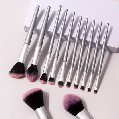 Professional 12-Piece Makeup Brush Set, Soft Synthetic Bristles, Natural Wood and White Handles, Face and Eye Application