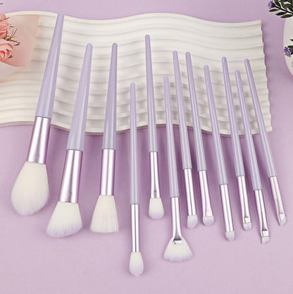 Professional Makeup Brushes Set, 12 Pieces, Natural Wood and White, Soft Synthetic Fiber Bristles,  مجموعة فرش مكياج احترافية من لا بيرلا تيك، 12 قطعة، من الخشب الطبيعي والابيض، شعيرات من الالياف الصناعية الناعمة، حلقة من الالومنيوم، لوضع قناع الوجه