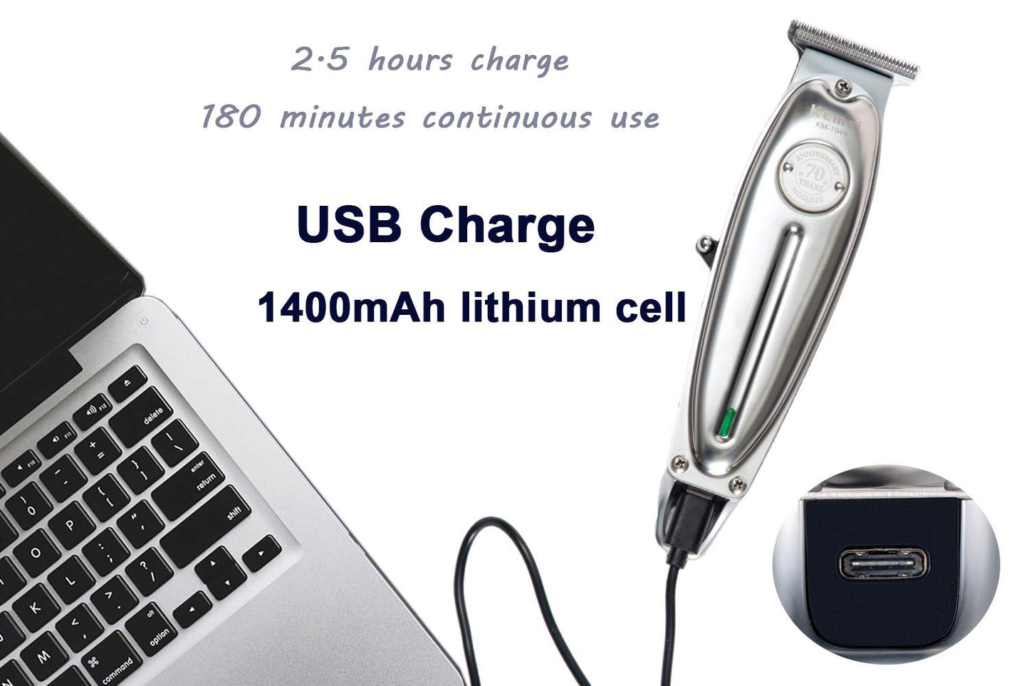 Kemei Original KM-1949 Professional Rechargeable and Cordless Hair Clipper Runtime: 120 min Trimmer for Men (Silver)