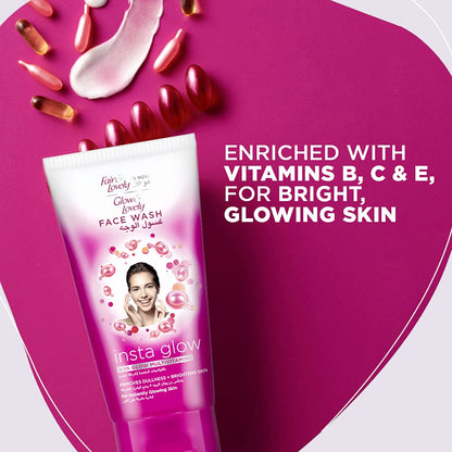 غسول الوجه بفيتامينات متعددة لاشراقة البشرة من جلو اند لوفلي، 150 مل GLOW & LOVELY Formerly Fair & Lovely Face Wash with Glow Multivitamins, Instaglow to remove dullness & brighten the skin, 150ml