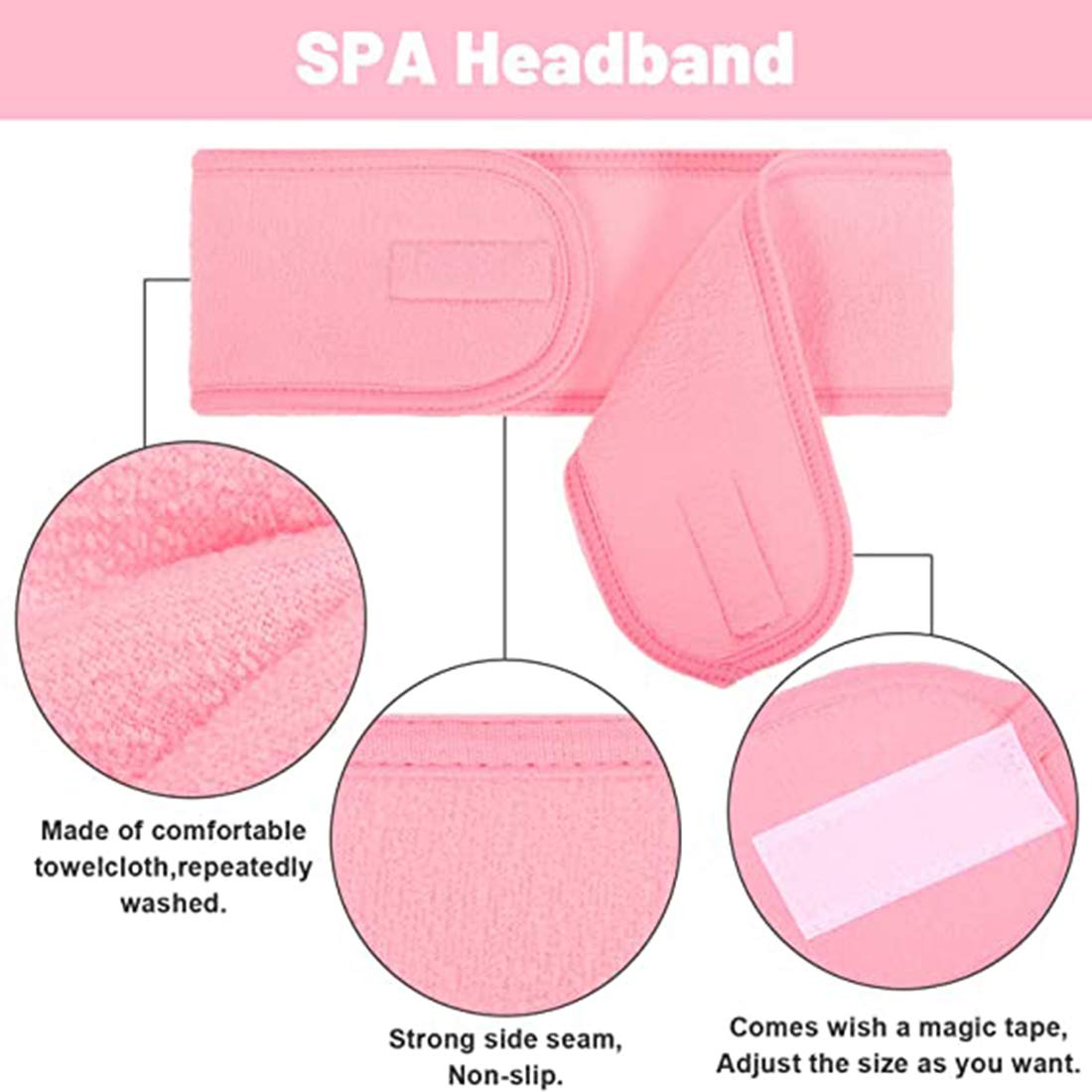 4 Pieces Stretch Terry Cloth Spa Headband (Pink) شريط راس قابل للتمدد من قماش تيري للسبا من 4 قطع (بينك)