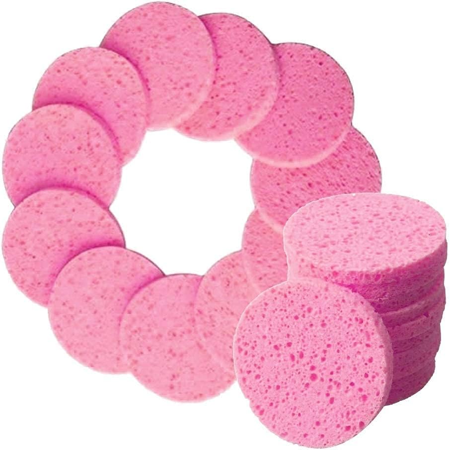 Prrofessional Salon-Spa-Clinic Natural Cellulose Facial Sponge Deep Face Cleansing Exfoliating Sponge-25 Pieces (Pink)