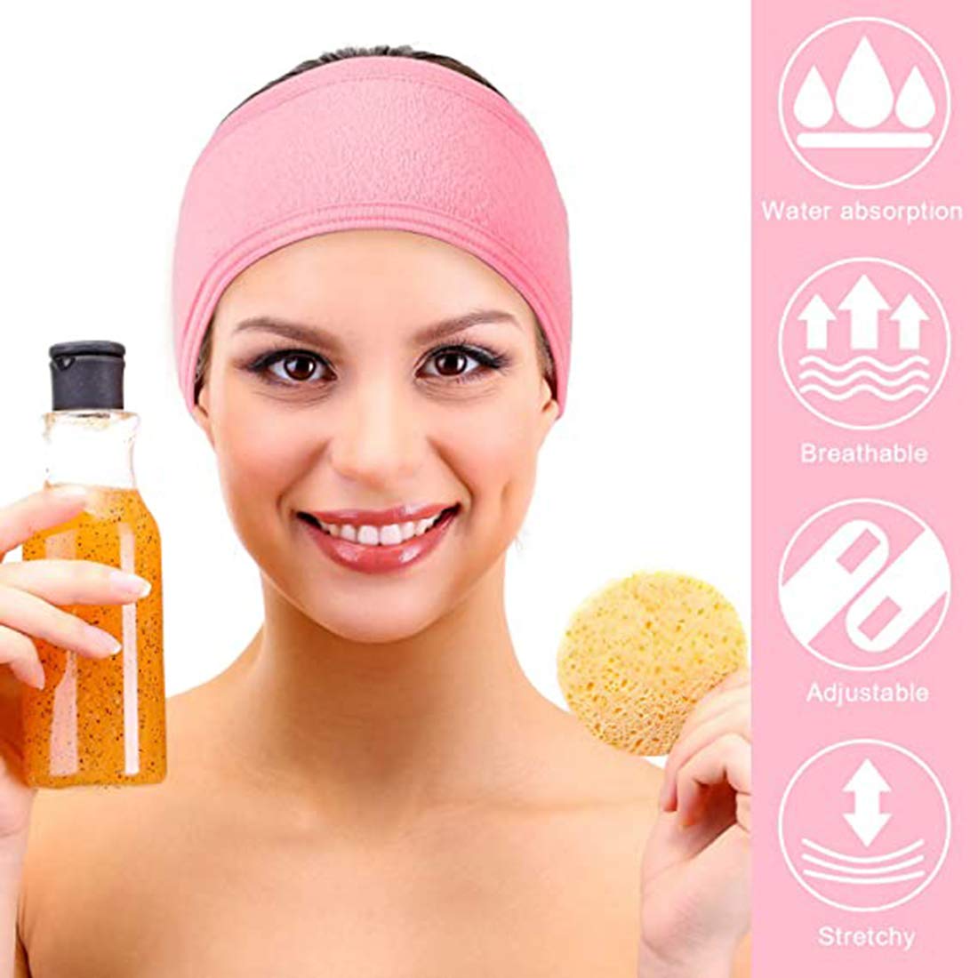 4 Pieces Stretch Terry Cloth Spa Headband (Pink) شريط راس قابل للتمدد من قماش تيري للسبا من 4 قطع (بينك)