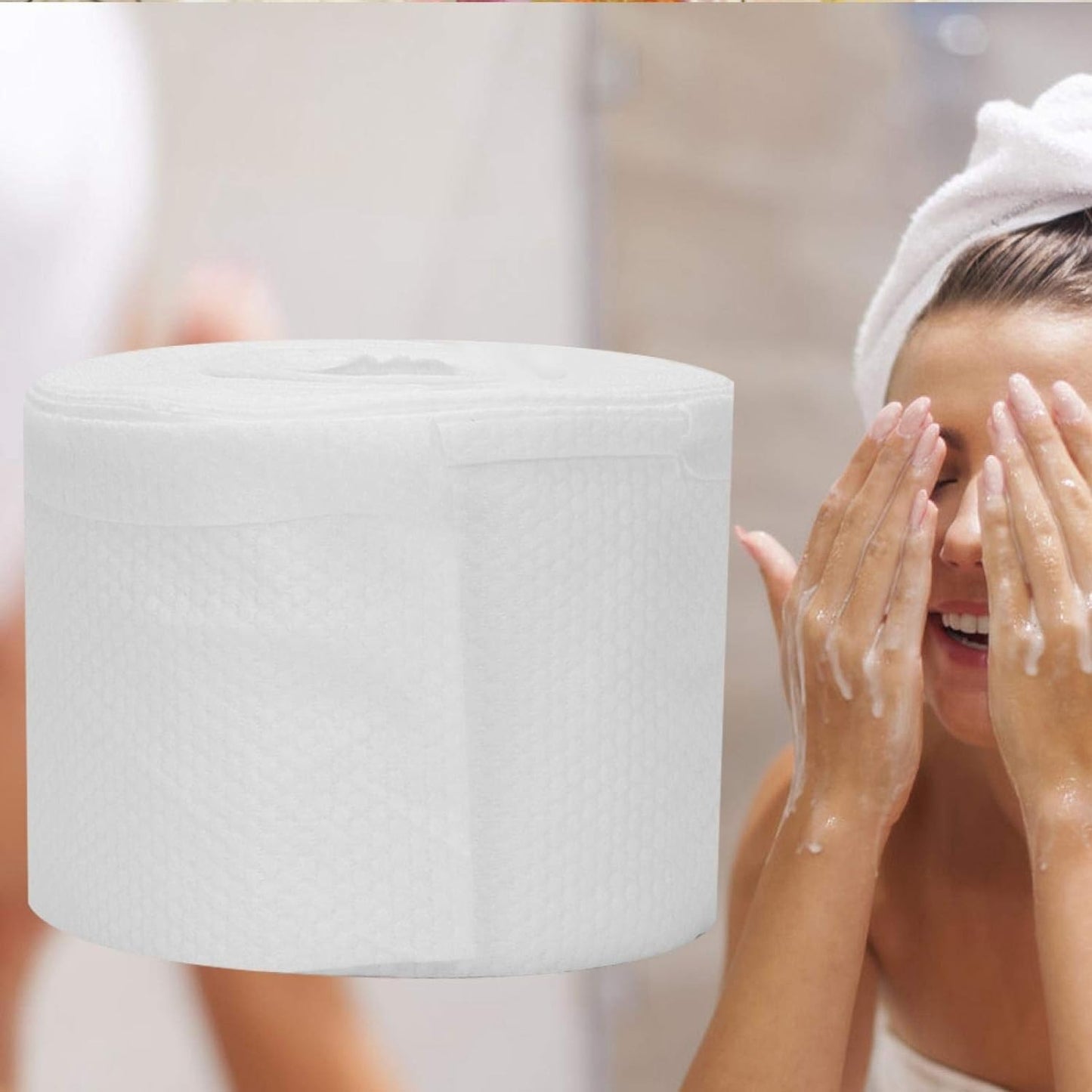 Disposable Face Towel Disposable Cleaning Face Towel Cotton Balls & Swabs Travel Towel (White) 60 PICS/ROLL