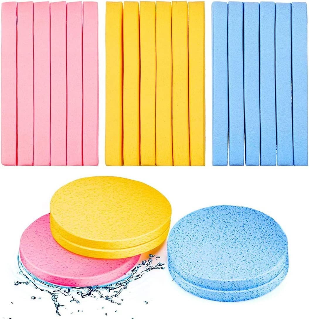 Compressed Face Sponge, 72 Pieces Face Cleansing Sponge Makeup Removal Sponge Pad Exfoliating Wash Round Face Sponge(Pink-24 Pcs, Yellow 24 Pcs, Blue 24