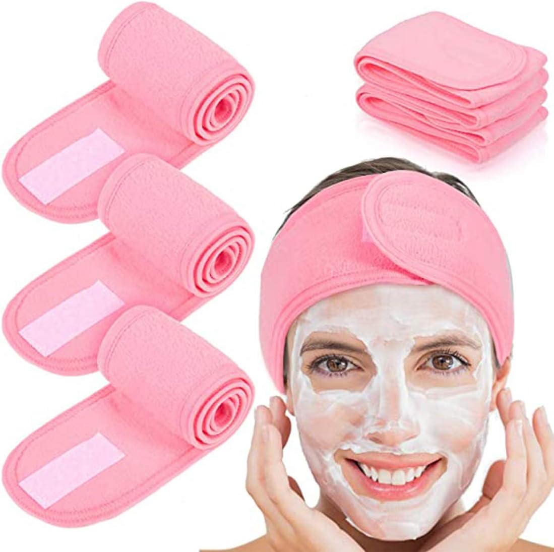 4 Pieces Stretch Terry Cloth Spa Headband (Pink) شريط راس قابل للتمدد من قماش تيري للسبا من 4 قطع (بينك)