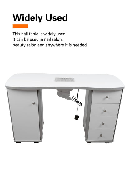 MEISHIDA Manicure Table Nail Desk with Dust Collector Professional Nail Tech Table for Technician Spa Salon Workstation, Wrist Pad Lockable Wheels, w/Cabinet, Drawers