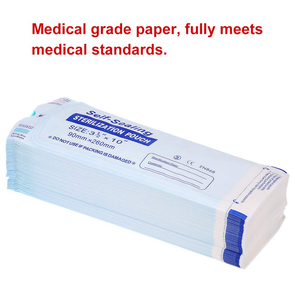 Medical Grade Paper Disposable Self Sealing Sterilization Pouch (Pack of 200 Pieces, 260 x 90mm)