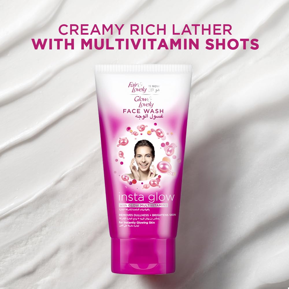 غسول الوجه بفيتامينات متعددة لاشراقة البشرة من جلو اند لوفلي، 150 مل GLOW & LOVELY Formerly Fair & Lovely Face Wash with Glow Multivitamins, Instaglow to remove dullness & brighten the skin, 150ml