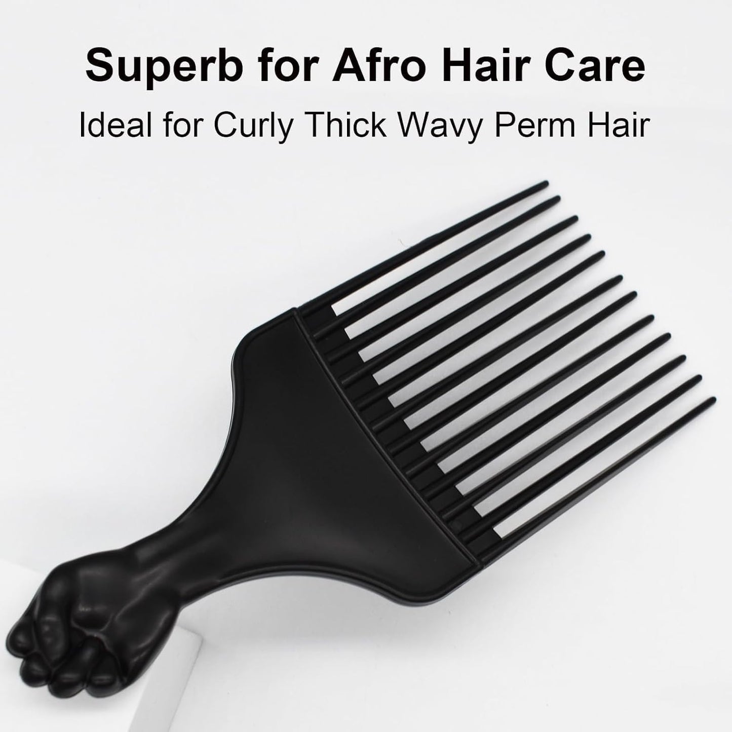 مشط احترافي باسنان متباعدة واسعة، اداة تصفيف شعر افريقية سوداء لتضفير الشعر Professional Hair Pick Comb with Wide-Spaced Teeth, Black Styling Tool Afro Braiding Rake Comb for Wig Natural African Thick Curly Long Short Hair