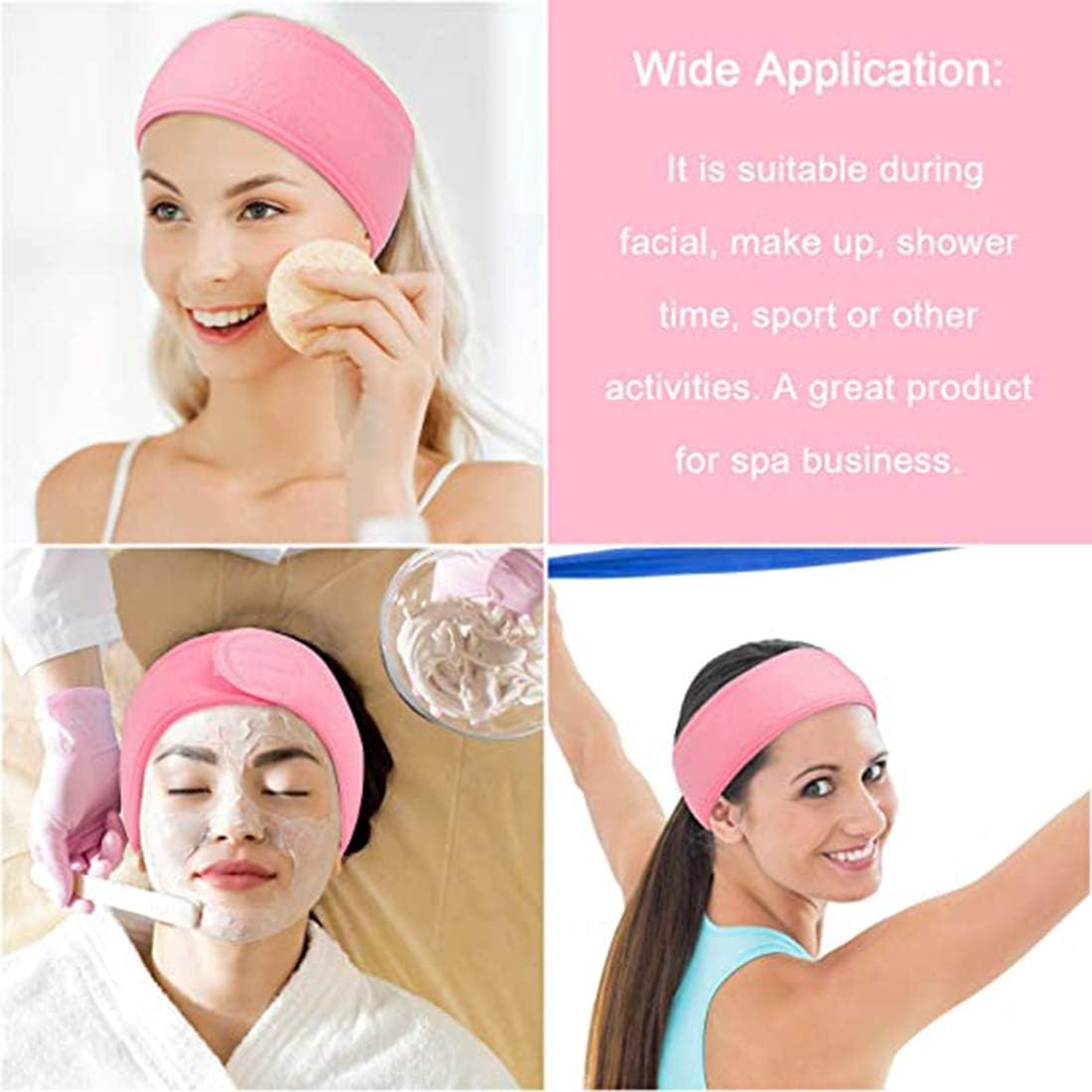 4 Pieces Stretch Terry Cloth Spa Headband (Pink) شريط راس قابل للتمدد من قماش تيري للسبا من 4 قطع (بينك)