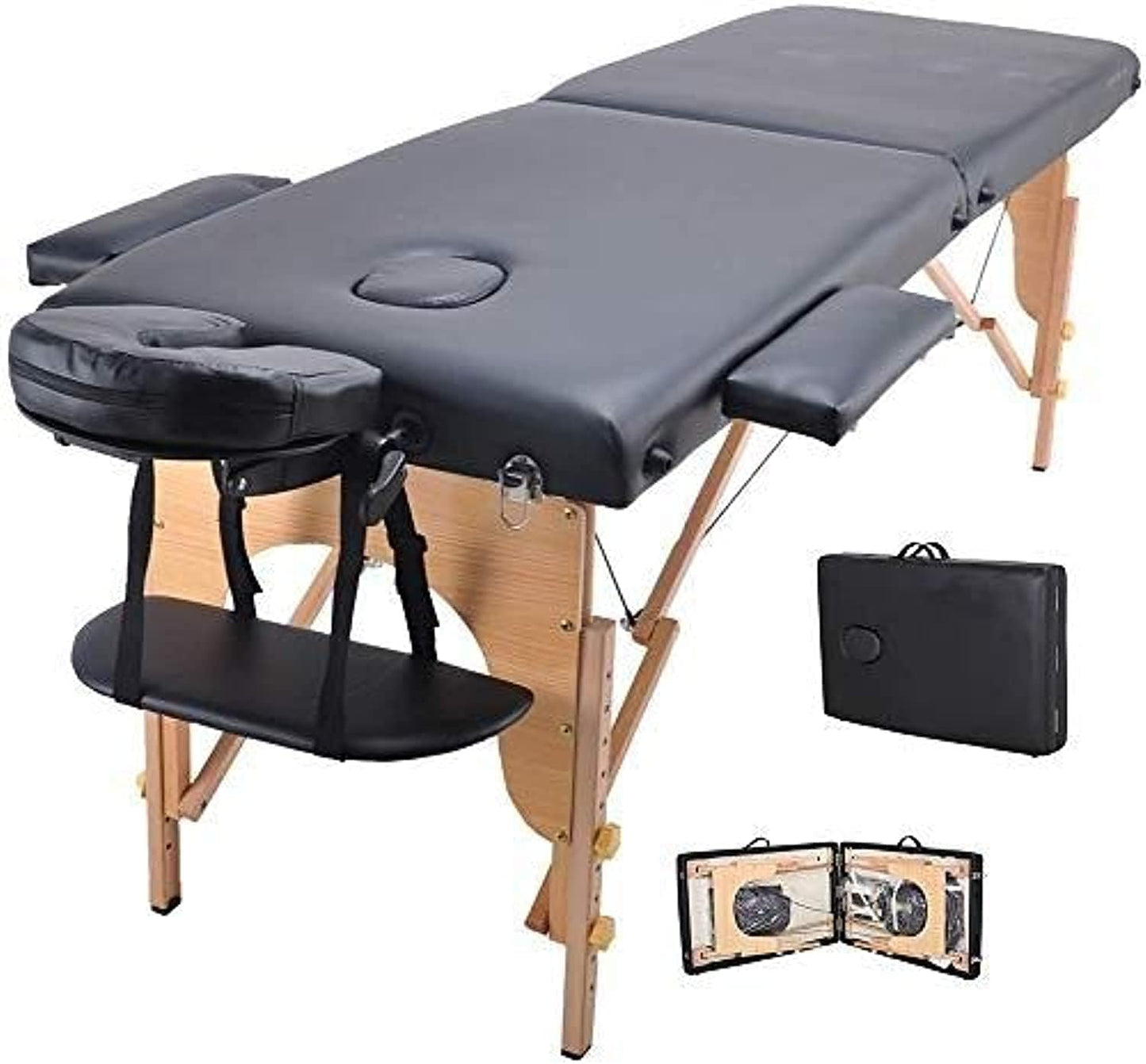 2 Folding Massage Tables with Carry Cases & Rolling Stool – Portable Spa & Therapy Set, Black