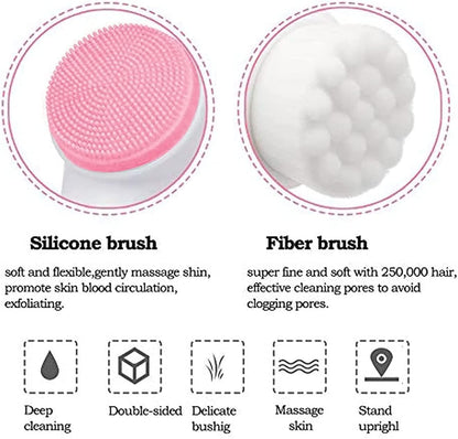 Manual Facial Cleansing Brush, 2-in-1 Skin Care face Brush, Silicone Facial Scrubber Manual Dual Face Wash Brush for Deep Pore Exfoliation Massaging (Pink)
