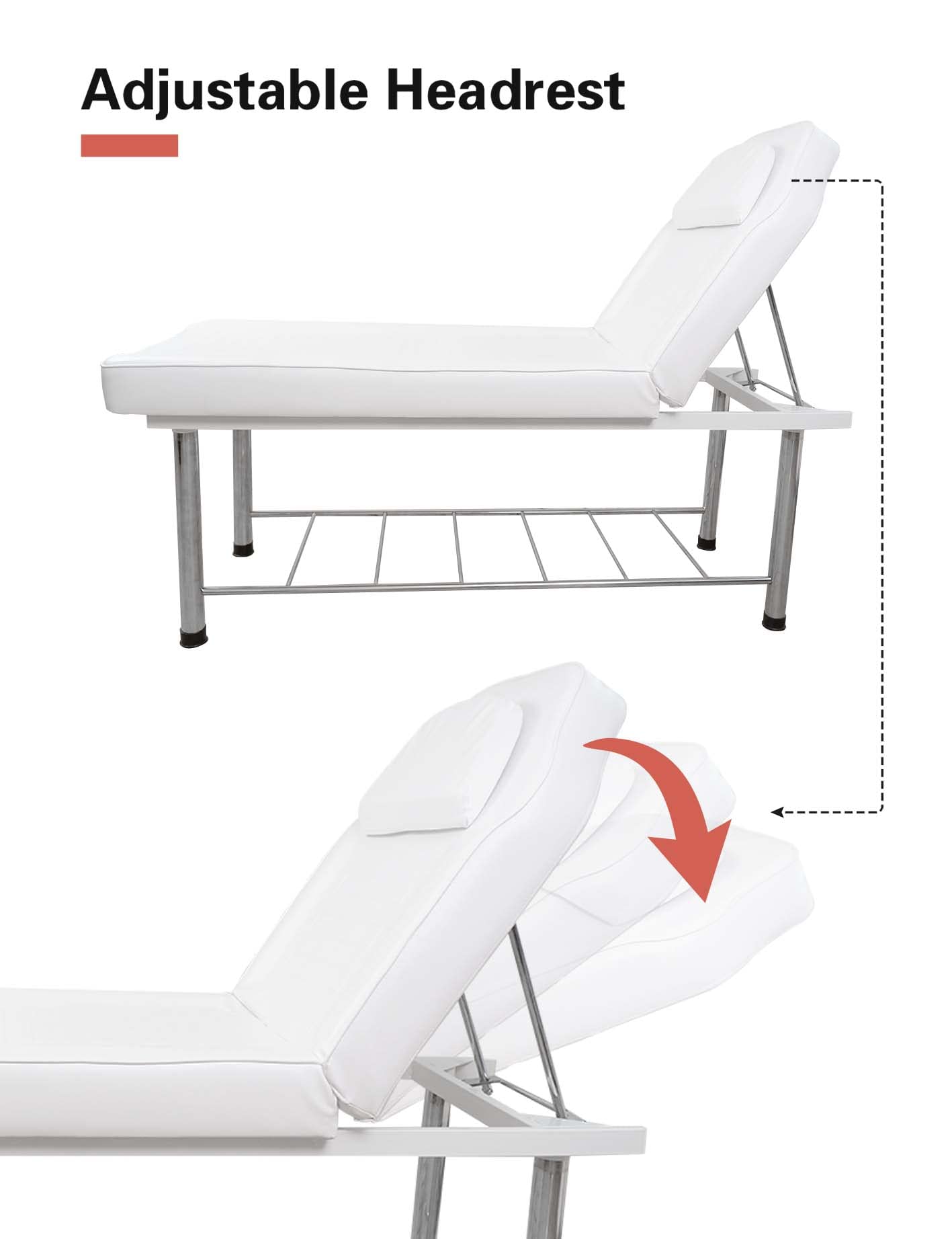 MEISHIDA Massage Table Stationary Massage Bed Lash Spa Bed, Heavy Duty Massage Table Bed Physical Therapy Bed with Memory Foam Layer Salon Bed (White)