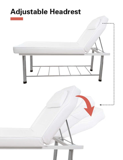 MEISHIDA Massage Table Stationary Massage Bed Lash Spa Bed, Heavy Duty Massage Table Bed Physical Therapy Bed with Memory Foam Layer Salon Bed (White)