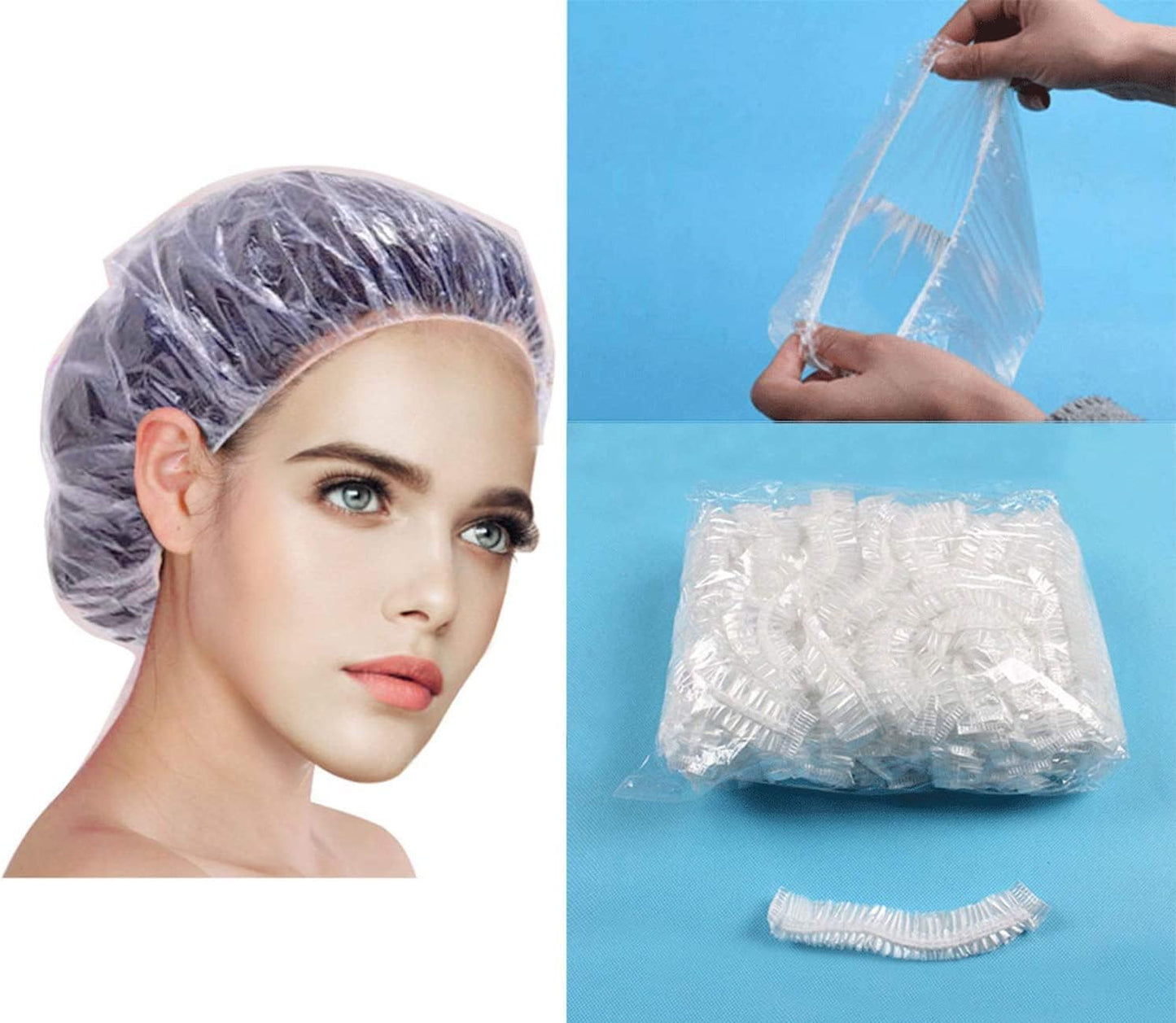 Shower Cap Disposable - 100 Pcs Thickening Women Waterproof Shower Caps Normal Size, Clear