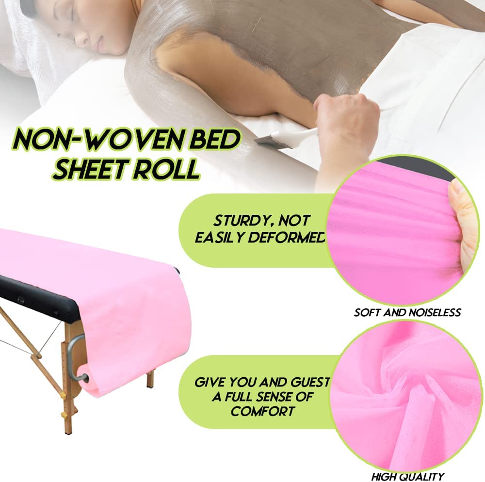 Disposable Massage Table Sheets – Non-Woven Fabric Spa Bed Cover, Pink, 50 Pieces Roll