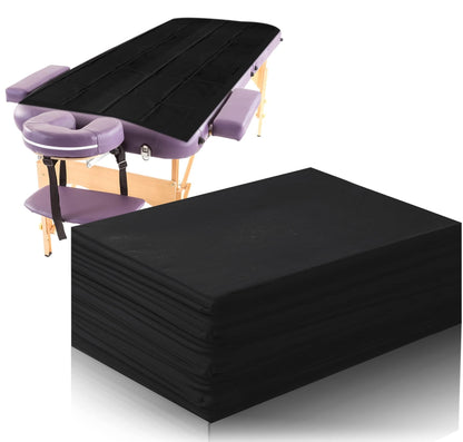 Disposable Waterproof Massage Table Sheets, Black Non-Woven Bed Cover Drape for Spa and Travel, 50 Pack