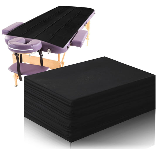 Disposable Waterproof Massage Table Sheets, Black Non-Woven Bed Cover Drape for Spa and Travel, 50 Pack