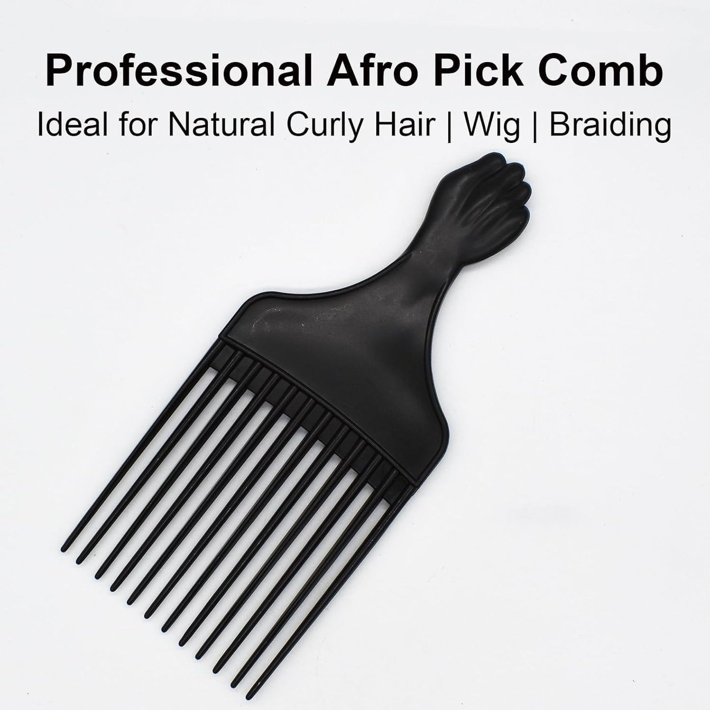 مشط احترافي باسنان متباعدة واسعة، اداة تصفيف شعر افريقية سوداء لتضفير الشعر Professional Hair Pick Comb with Wide-Spaced Teeth, Black Styling Tool Afro Braiding Rake Comb for Wig Natural African Thick Curly Long Short Hair