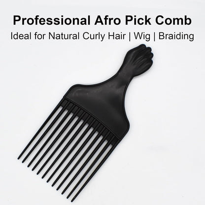 مشط احترافي باسنان متباعدة واسعة، اداة تصفيف شعر افريقية سوداء لتضفير الشعر Professional Hair Pick Comb with Wide-Spaced Teeth, Black Styling Tool Afro Braiding Rake Comb for Wig Natural African Thick Curly Long Short Hair