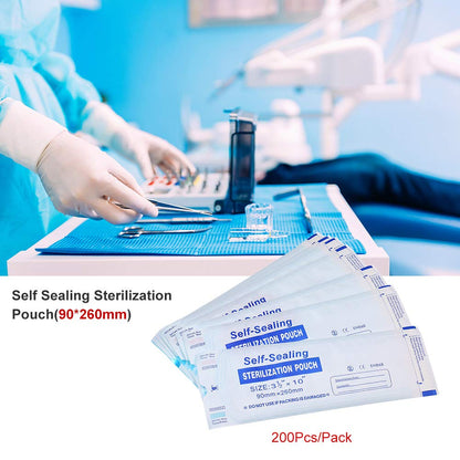 Medical Grade Paper Disposable Self Sealing Sterilization Pouch (Pack of 200 Pieces, 260 x 90mm)