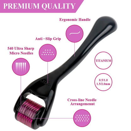Derma Roller 1.5mm for Face Body Skin Care Microneedle 540 Derma rolling Beard Hair Regrowth Stainless Steel Needle for Wrinkle Stretch Marks Scar Cellulite Women Men